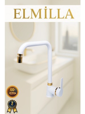 Beyaz Gold Armut Köşe Evye Bataryası Musluğu Oynar Başlıklı