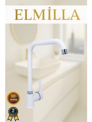 ELMİLLA Beyaz Krom Armut Köşe Evye Bataryası Musluğu