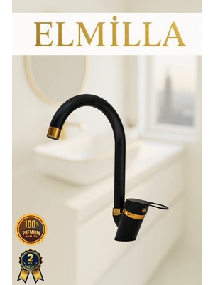 ELMİLLA Siyah Gold Mix Baston Evye Bataryası Musluğu