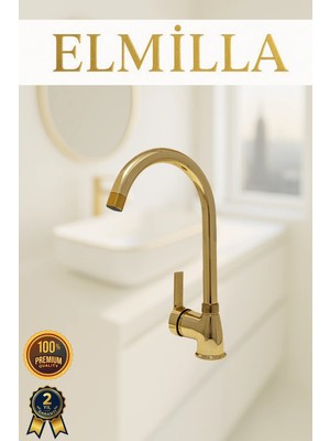 ELMİLLA Kaliteli Gold Renk Lüx Gövde Mutfak Evye Musluğu Bataryası