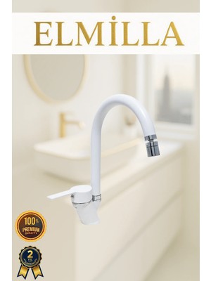 Beyaz Krom Mix Baston Evye Bataryası Musluğu Oynar Başlıklı