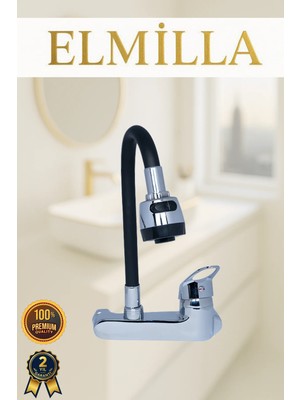 Duvardan Oynar Boru Başlıklı Mutfak ve Lavabo Bataryası Yandan Aplike Batarya Çift Su Girişli