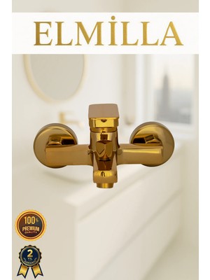 ELMİLLA Gold Kare Lüx Paslanmaz Kararmaz Pirinç Malzeme Banyo Duş Bataryası Musluk Çeşmesi Garantili Banyo Bataryası