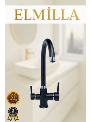 3 Yollu Arıtmalı Baston Borulu Mutfak Bataryası Siyah Krom Lüx