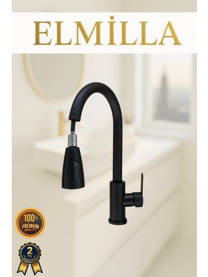 Siyah Spiralli Mutfak Bataryası Spiralli Evye Musluk Uzayan Batarya Tazzik ve Basınç Ayarlı Musluk