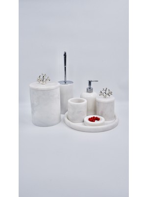 Özbience 7'li Mermer Banyo Seti Beyaz Zambak Gold Aksesuarlar