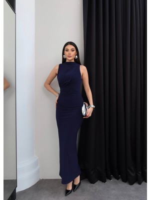 Esra Helvacı Drapeli Yırtmaçlı Midi Elbise