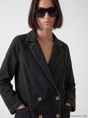 Lcw Siyah Kruvaze Yaka Kadın Jean Blazer Ceket