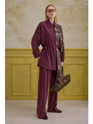 HE-QA Çizgili Efektli Modal Takım Bordo