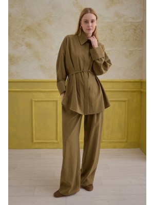 HE-QA Çizgili Efektli Modal Takım Olive