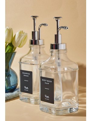 Özbience Çiftli 500 ml Şeffaf Sıvı Sabunluk Seti, Modern ve Şık Tasarım