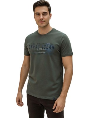 Lacaton 24-7014 Erkek Bisiklet Yaka Baskılı T-Shirt