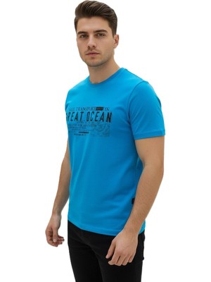 Lacaton 24-7014 Erkek Bisiklet Yaka Baskılı T-Shirt