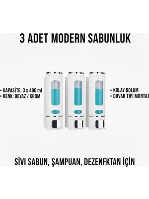 Özbience 3’lü Plastik Sıvı Sabunluk Seti 400 Ml, Duş, Mutfak, Banyo Kullanımı