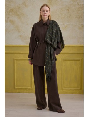 HE-QA Çizgili Efektli Modal Takım Acı Kahve