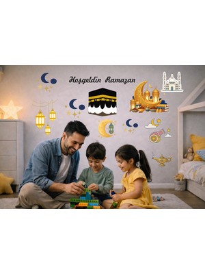 Cyatelier Hoşgeldin Ramazan Duvar Sticker Kabe Hilal Cami Ramazan Süsleri Islami Dekorasyon Yapıştır Çıkar Cam Kapı Süsü