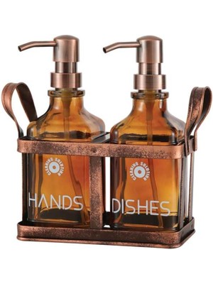 Özbience Eskitme Metal Standlı Retro 2'li 500 ml Sıvı Sabunluk Seti