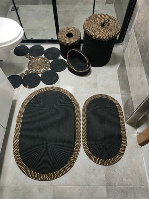 Özbience Doğa Dostu Jüt Banyo Takımı ve Paspas Seti, Makyaj ve Çöp Kovası