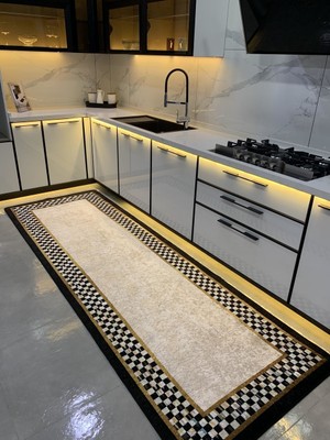 Brillant Kaymaz Taban Leke Tutmaz Modern Mutfak Halısı 100 x 200 cm Kadife Siyah