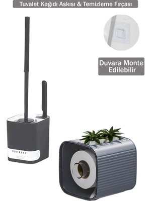Özbience Kendinden Yapışkanlı Tuvalet Kağıdı Askısı ve 2'li Su Akıtmayan Temizleme Fırçası