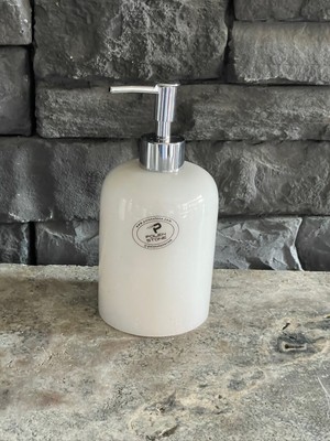 Özbience Beyaz Mermer Sıvı Sabunluk, Gümüş Detaylı, Şık ve Modern Tasarım