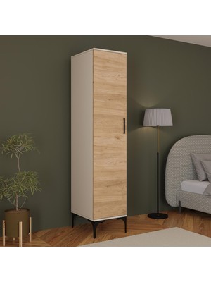 Bimossa K7010 Loft Kumtaşı Gövde-Sepet Tek Kapaklı Gardırop, 5 Raflı Elbise Dolabı, Metal Ayaklı Gardırop