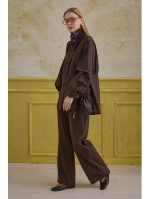 HE-QA %100 Pamuk Kol Detaylı Gömlek Kahve