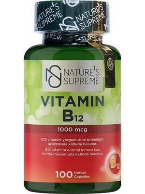 Nature's Supreme Vitamin B12 1000 Mcg 100 Kapsül Etken Madde B12 Vitamini ile Güçlü Destek