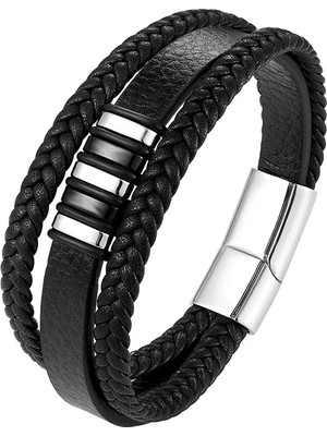 Gogoey Siyah Renk Deri Örgülü Bileklik Manyetik Toka Erkek Kullanıcılar İçin Şık Tasarım