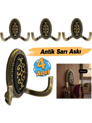 Badem10 Palmira Duvar Vestiyer Askısı Metal Dolap Elbise Havlu Askılığı Antik Sarı Askı askılık (4 Adet)