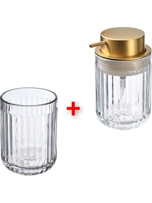 Özbience Şeffaf 2 Parça Banyo Seti, Cam Sabunluk ve Fırçalık, Şık Tasarım