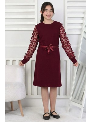 New Kids Kemerli Tül Kol Detaylı Esnek Kumaş Kız Çocuk Elbise