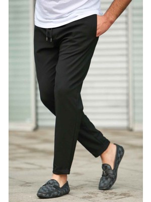 Madmext Siyah Jogger Pantolon Erkek Dar Paça Düz Desenli %100 Polyester Model 4242
