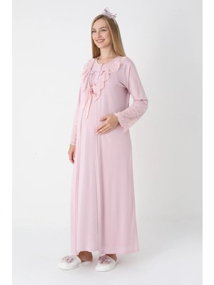 Erdeniz Tekstil Hamile Lohusa Gecelik Uzun Kollu Dantel Yaka Emzirme Özellikli M L Xl Xxl 3xl 4xl