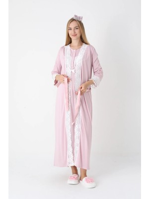 Erdeniz Tekstil Hamile Lohusa Gecelik Sabahlık Takım Dantel Büyük Beden Pudra Mavi Ekru Pembe M L Xl Xxl 3xl 4xl