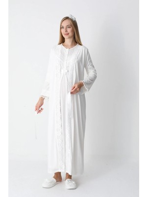 Erdeniz Tekstil Hamile Lohusa Gecelik Sabahlık Takım Dantel Büyük Beden Pudra Mavi Ekru Pembe M L Xl Xxl 3xl 4xl