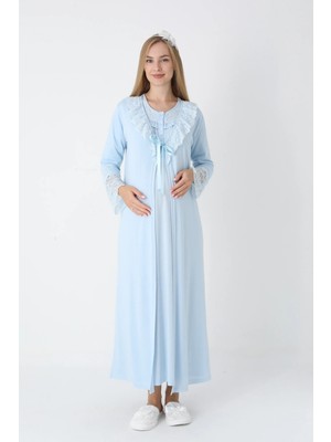 Erdeniz Tekstil Hamile Lohusa Gecelik Uzun Kollu Dantel Yaka Emzirme Özellikli M L Xl Xxl 3xl 4xl