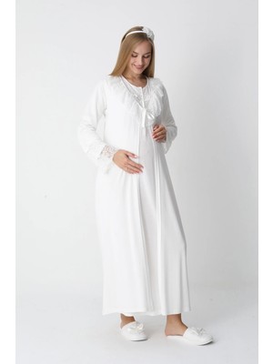 Erdeniz Tekstil Hamile Lohusa Gecelik Uzun Kollu Dantel Yaka Emzirme Özellikli M L Xl Xxl 3xl 4xl