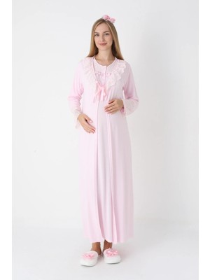 Erdeniz Tekstil Hamile Lohusa Gecelik Uzun Kollu Dantel Yaka Emzirme Özellikli M L Xl Xxl 3xl 4xl