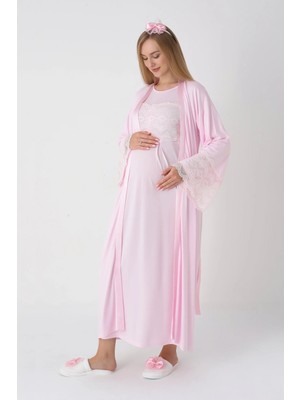 Erdeniz Tekstil Lohusa ve Hamile Giyim / Gizli Düğmeli Emzirmeli Hamile Gecelik ve Sabahlık Takımı / Viskoz Pamuklu