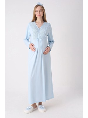 Erdeniz Tekstil Hamile Geceliği Önü Dantelli Emzirmeli Tesettür Için Uygun