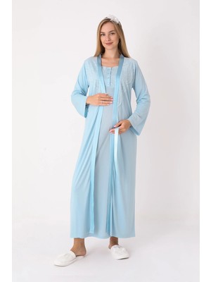 Erdeniz Tekstil Lohusa ve Hamile Gecelik Takımı / Saten Şeritli ve Dantel Detaylı / Saten Bel Kuşağı