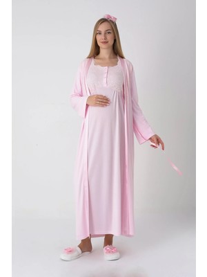 Erdeniz Tekstil Lohusa ve Hamile Gecelik Takımı / Saten Şeritli ve Dantel Detaylı / Saten Bel Kuşağı