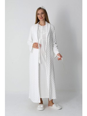 Erdeniz Tekstil Hamile Lohusa Gecelik & Kareli Jakarlı Sabahlık 2’li Set – Viskoz Pamuk Kumaş, Düğmeli Emzirme