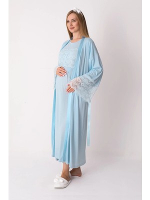 Erdeniz Tekstil Lohusa ve Hamile Giyim / Gizli Düğmeli Emzirmeli Hamile Gecelik ve Sabahlık Takımı / Viskoz Pamuklu