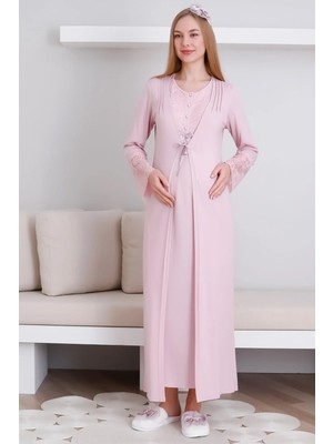 Erdeniz Tekstil Hamile Kısa Kol Gecelik & Sabahlık Takım / Dantel ve Düğme Hamile Giyim / Lohusa Takım