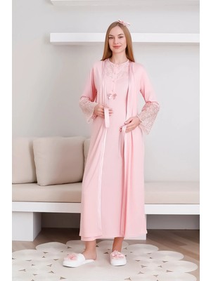 Erdeniz Tekstil Hamile Gecelik Sabahlık Takım Dantel Detaylı Düğmeli Emzirmeli Lohusa Takım 2'li