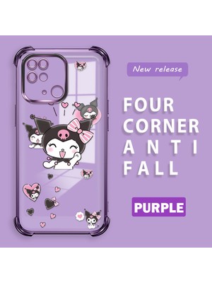 HONTINGA Xiaomi Redmi 10C ile Uyumlu Şeffaf Kılıfı Düşüme Önleyici Basitlik Anti Düşme Kamera Korumali Kuromi Desen Yumuşak Silikon Telefon Kılıfı Kadın ve Erkek Için Uygundur K3-0197