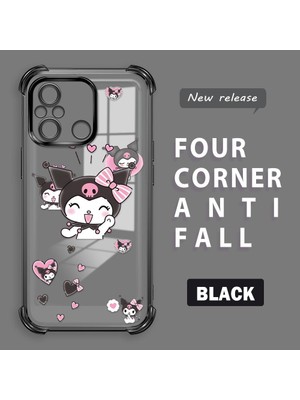 HONTINGA Xiaomi Redmi 12C ile Uyumlu Şeffaf Kılıfı Düşüme Önleyici Basitlik Anti Düşme Kamera Korumali Kuromi Desen Yumuşak Silikon Telefon Kılıfı Kadın ve Erkek Için Uygundur K3-0197