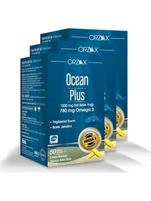 Orzax Ocean Plus 1200 mg Balık Yağı 50 Kapsül (3 Kutu) Yüksek Omega 3 İçerikli Takviye Gıda